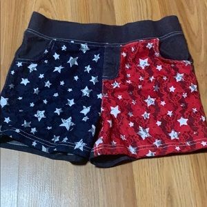 Cool blue and red shorts.